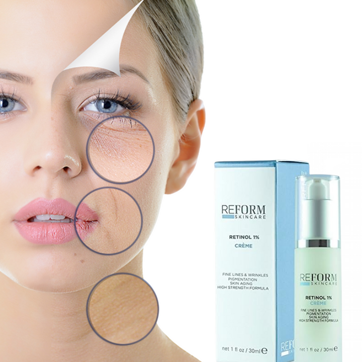 A 1% retinol cream targetting fine lines, wrinkles and signs of aging. High strength retinol. Reform skincare available at Skinsation Clinic, Galway.